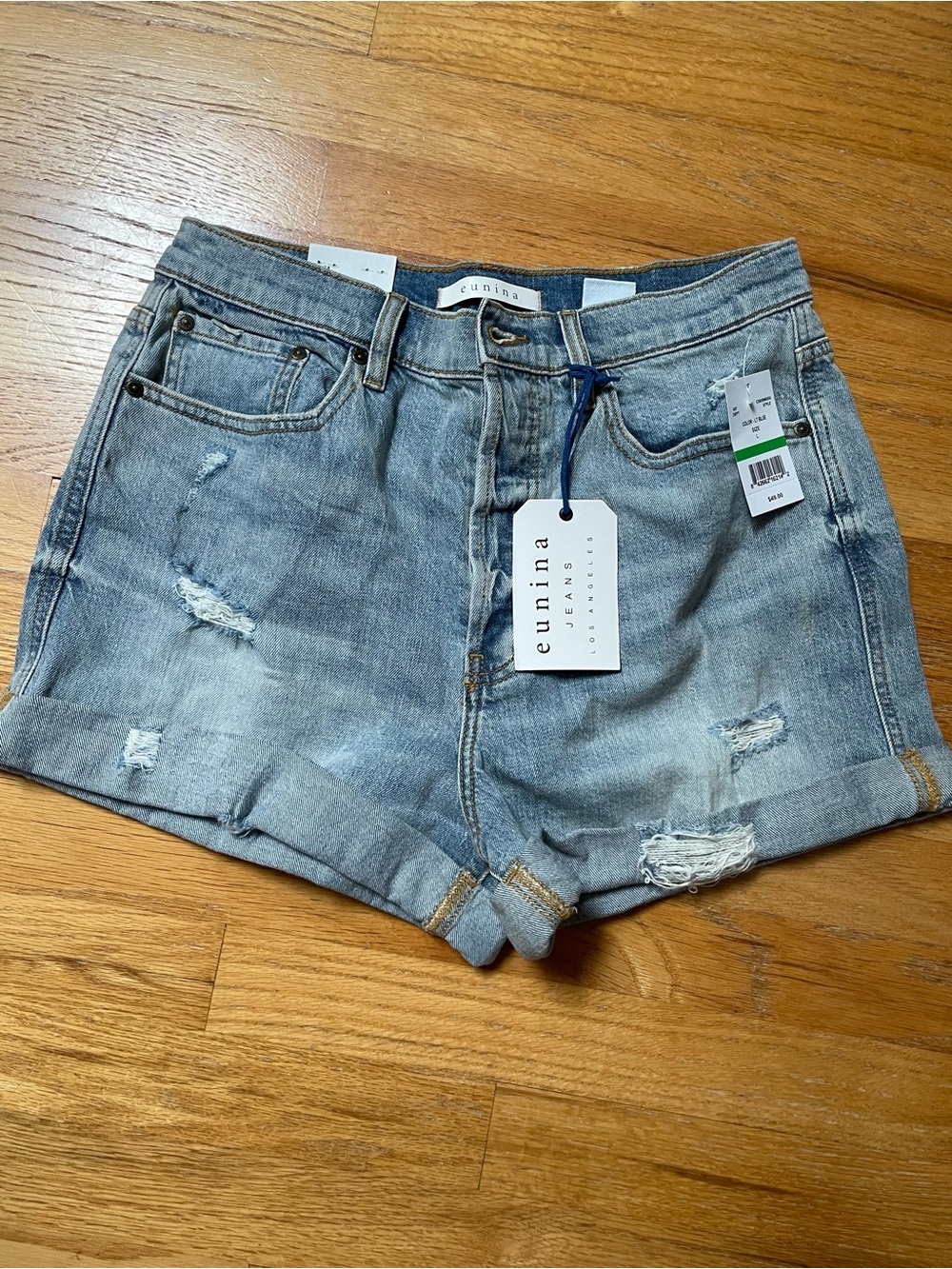 eunina Light Wash Distressed Denim Shorts